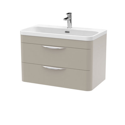 B&Q -  Aldershawe Contemporary Wall Hung 2 Drawer Vanity Basin UnitThin Edge Ceramic Basin800mmPebble Grey