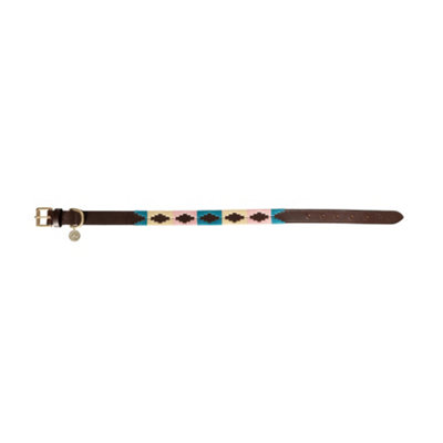 Benji & Flo Sublime Polo Leather Dog Collar Blue/pink/vanilla (Large)