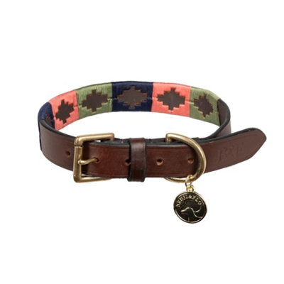 Benji & Flo Sublime Polo Leather Dog Collar Pink/navy/green (Extra Small)
