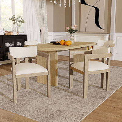 Modernluxe Set Of 4 Solid Wood Chairs, Dining Chairs, Suitable For Homes, Restaurants, Living Rooms, And Cafes, Linen, Natural