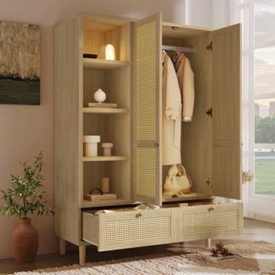 B&Q -  Rattan Wardrobe2 Door Armoire With Hanging Rail4 Shelves2 Drawers  Anti Tip KitOak120 X 50 X 180Cm