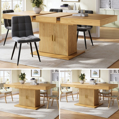 B&Q -  Extendable Dining Table With Storage140 To 180CmVertical Grooved Doors And Removable ShelvesNatural Or Walnut