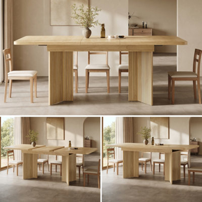 B&Q -  Extendable Dining Table 120 To 160CmRectangular Table With Vertical Grooved V Shaped LegsNatural Or Walnut
