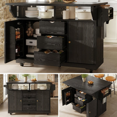 B&Q -  Foldable Serving Trolley95Cm Kitchen Cart With Ergonomic HeightMobile Rolling Storage Trolley,black