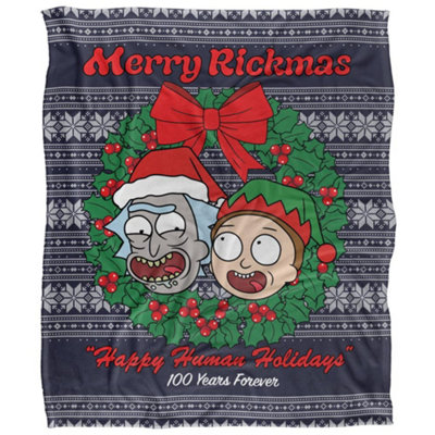  - Rick And Morty Merry Rickmas Christmas Blanket Multicoloured (36In X 58In)
