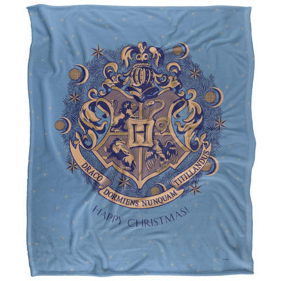 B&Q -  Happy Christmas Hogwarts Crest Blanket Multicoloured (36In X 58In)