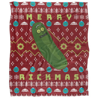  - Rick And Morty Merry Rickmas Pickle Rick Christmas Blanket Multicoloured (36In X 58In)