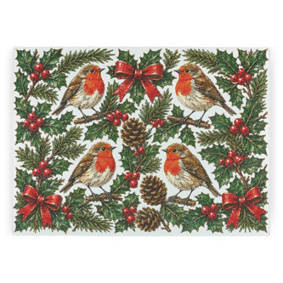B&Q -  Festive Robins Textured Glass Christmas Worktop ProtectorLarge Kitchen Chopping Board