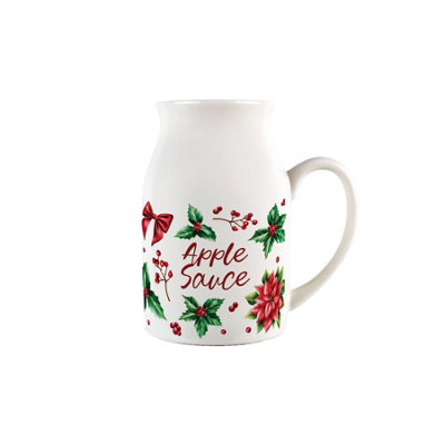 Christmas Holly Apple Sauce Jug - Small Porcelain Pitcher with Handle - Image 3