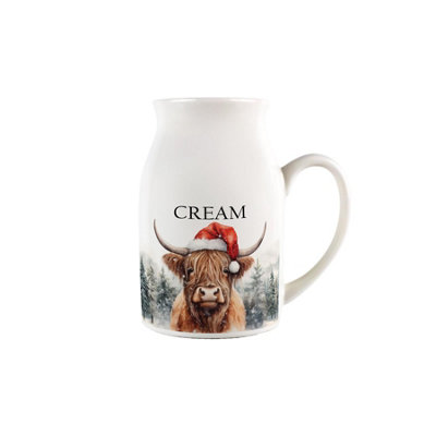 Highland Cow Xmas Cream Jug - Small Porcelain Pitcher with Handle - Image 3