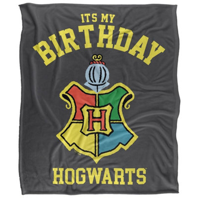 B&Q -  Its My Birthday Hogwarts Crest Blanket Grey/multicoloured (152Cm X 127Cm)