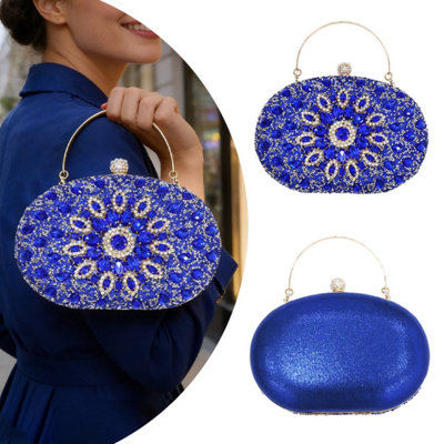 B&Q Blue Rhinestone Clutch Purses For Kids Girls Women Evening Wedding Formal Birthday Gifts Round Clasp Handbag Crystal Diamond Bag
