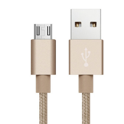 B&Q 2M High Quality Metal Knit Weave Braid Micro Usb Data Cable - Gold