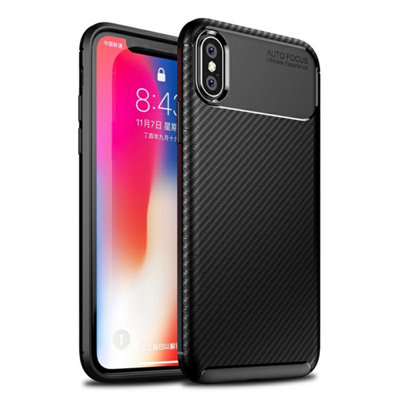 B&Q Carbon Fibre Soft Tpu Silicone Slim Case Back Cover For Iphone X/xs - Black