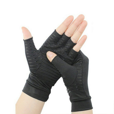 B&Q Anti Arthritis Gloves Hand Support Pain Relief Copper Finger Compression - Xl Black Stripes