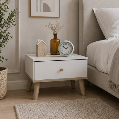 Kdmd Unisex White Bergen Bedside Table Nightstand With Drawer In Size 1 - Image 3