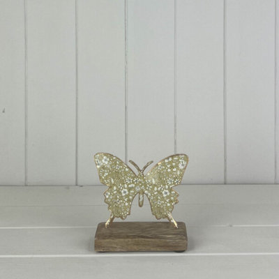 Kdmd Light Green Metal Butterfly On Wooden Base - Light Green - Image 3