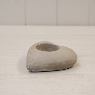 Kdmd Grey Whitewashed Cement Heart Tealight Holder - Grey - Image 3
