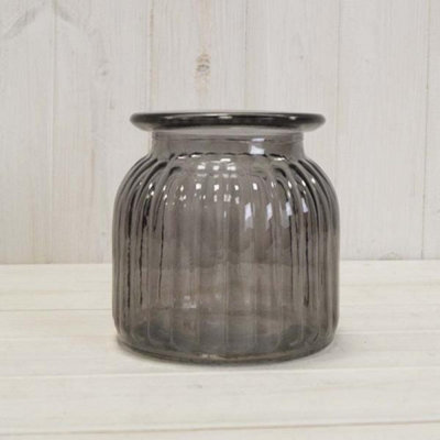 Kdmd Stylish Smoky Grey Ribbed Vase - Grey - Image 3