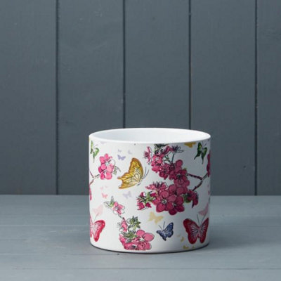 Kdmd Unisex Multicolor White & Pink Delicate Floral Butterfly Pot - Image 3