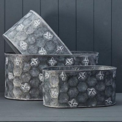 Kdmd Unisex Grey Set Of Three Oval Bee Zinc Planters In - Image 3