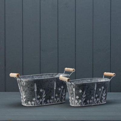 Kdmd Grey Set Of Two Meadow Oval Planters - Grey - Image 3
