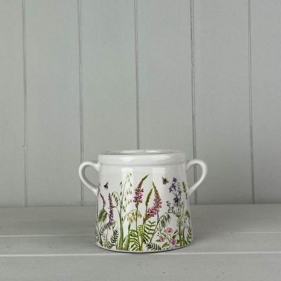 Kdmd Small Rustic White Meadow Design Pot - White - Image 3