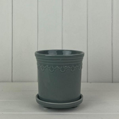  - Classic Rounded Grey Saucer Pot Plant Pot