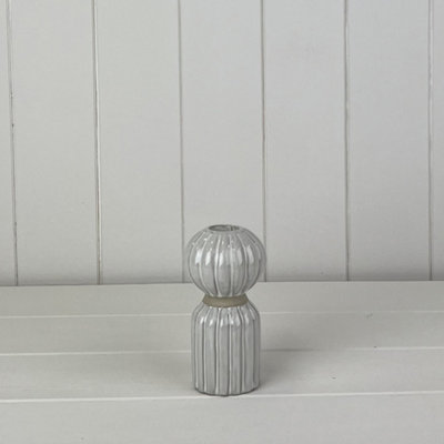 Kdmd Handcrafted Grey Glazed Ceramic Candle Holder With Textured Detail - Grey - Image 3