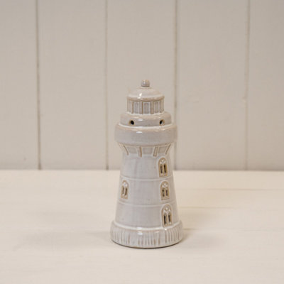 Kdmd White Glazed Ceramic Lighthouse Ornament With Textured Detail - Off White - Image 3
