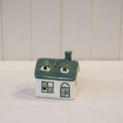 Kdmd Unisex Green White/ Ceramic House Tealight - 11Mm In - Image 3