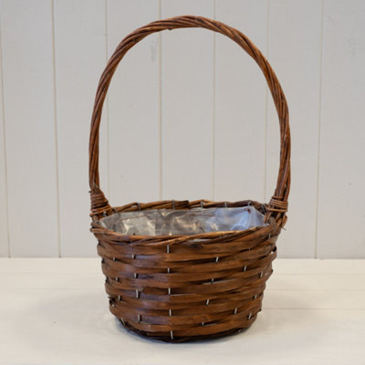 Kdmd Handcrafted Round Brown Willow Basket With Overhandle - Brown - Image 3