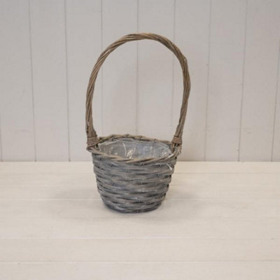 Kdmd Unisex Grey Rustic Round Washed Willow Basket With Overhandle In - Image 3