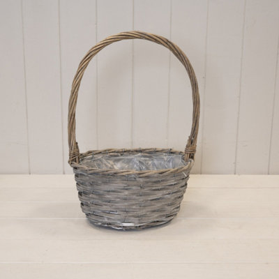 Kdmd Oval Greywashed Willow Basket With Overhandle - Grey - Image 3