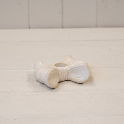 Kdmd Unisex White Glazed Ceramic Double Bow Candle Holder In - Image 3
