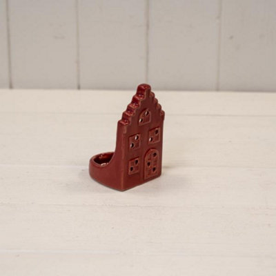 Kdmd Unisex Dark Red Red Ceramic House Tealight Holder With Square Roof In - Image 3
