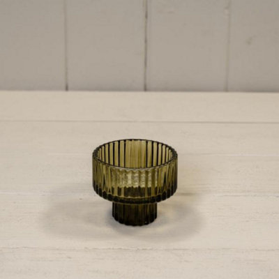 Kdmd Unisex Olive Green Glass Candle Holder - Small - Image 3