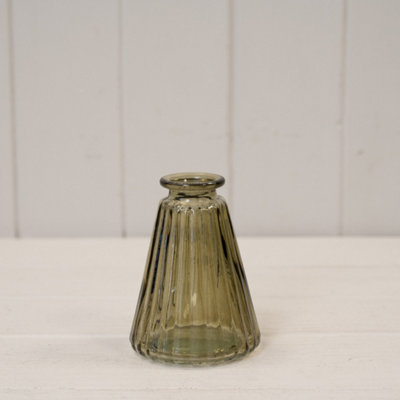 - Olive Green Glass Ribbed Bottle
