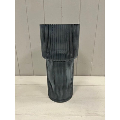 Kdmd Unisex Blue Tall Glass Ribbed Vase - Image 3