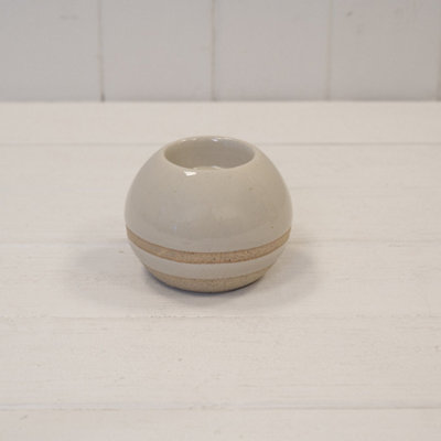Kdmd Taupe Ceramic Glazed Tealight Holder With Unglazed Design - Taupe - Image 3