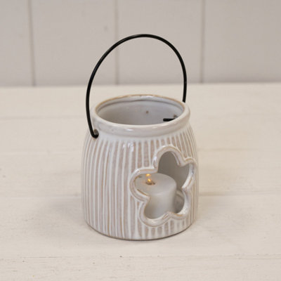Kdmd White Natural Ceramic Tealight Holder With Flower Cut Out - Natural - Image 3