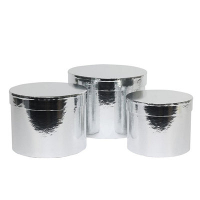 Kdmd Metallic Silver Hat Box Largest D19 X Set Of 3 - Silver - Image 3