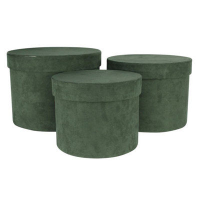 Kdmd Green Suede Hat Boxes Set Of 3 - Green - Image 3