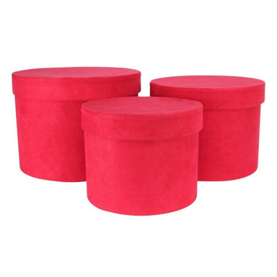 Kdmd Red Suede Hat Boxes Set Of 3 Box Design For Everyday Use - Red - Image 3