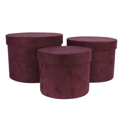 Kdmd Plum Suede Hat Boxes Set Of 3 Box Design For Everyday Use - Plum - Image 3
