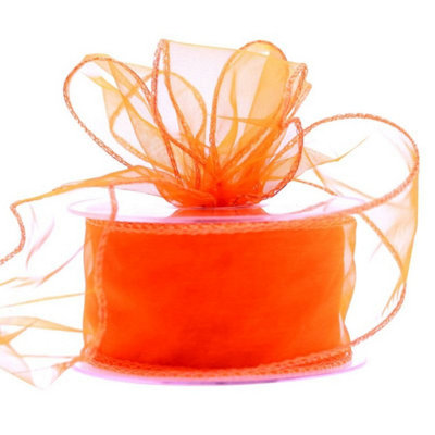 Kdmd Orange Wired Chiffon Ribbon 2 Pack - Orange - Image 3