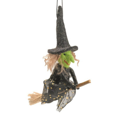 Kdmd Unisex Grey Felt Witch On A Broomstick Hanging Decoration 13Cm In - Image 3