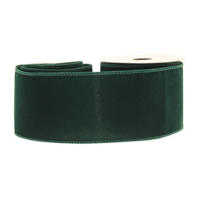 Kdmd Emerald Green Velvet Ribbon Wired Ribbon - Emerald - Image 3