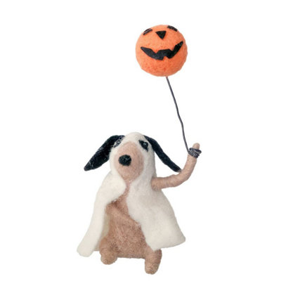 Kdmd Felt Dog In Ghost Costume With Pumpkin Hanging Decoration - Image 3