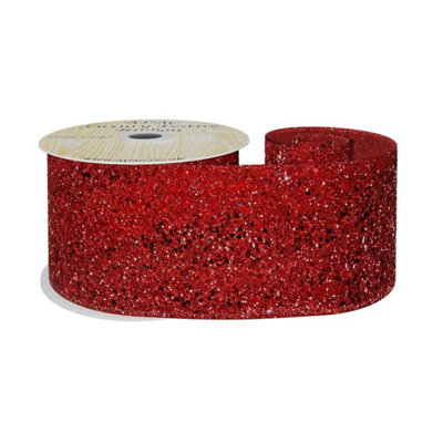 Kdmd Red Glitter Wired Ribbon X 10Y - Red - Image 3